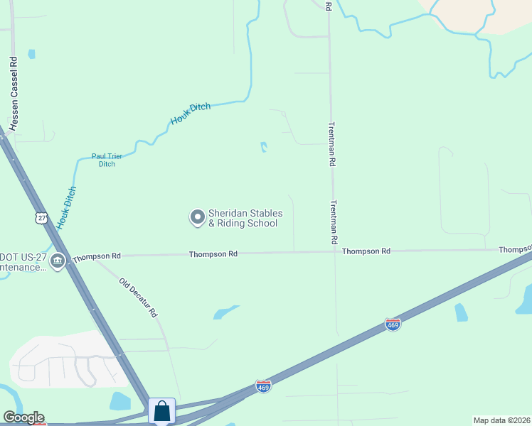 map of restaurants, bars, coffee shops, grocery stores, and more near 4503 Thompson Road in Fort Wayne