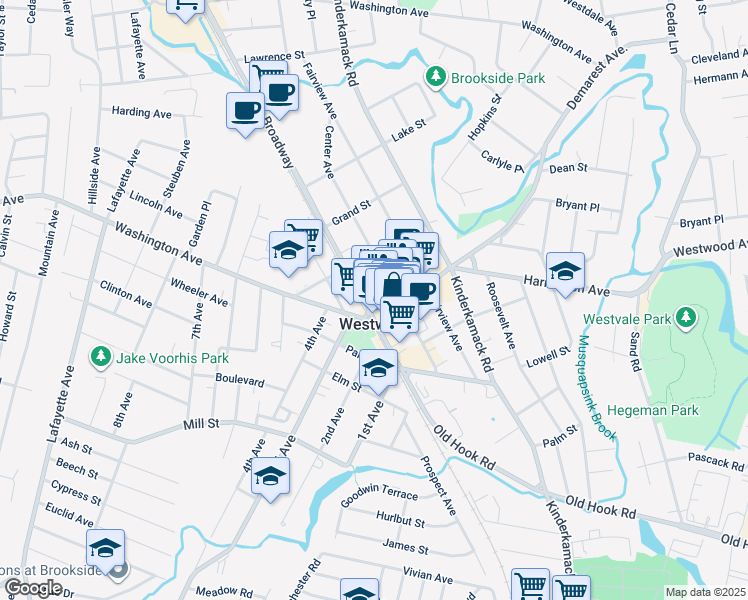 map of restaurants, bars, coffee shops, grocery stores, and more near in Westwood