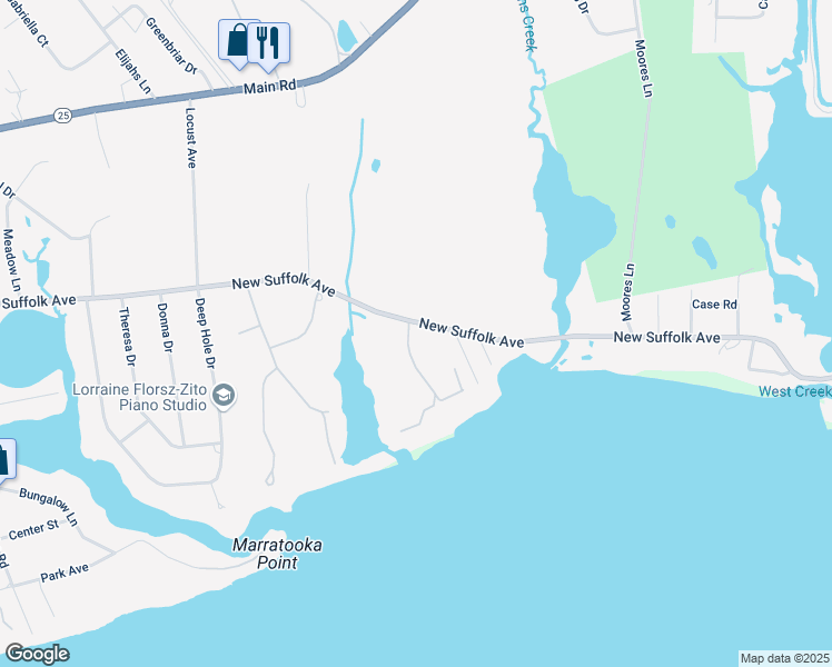 map of restaurants, bars, coffee shops, grocery stores, and more near 9520 New Suffolk Avenue in Cutchogue