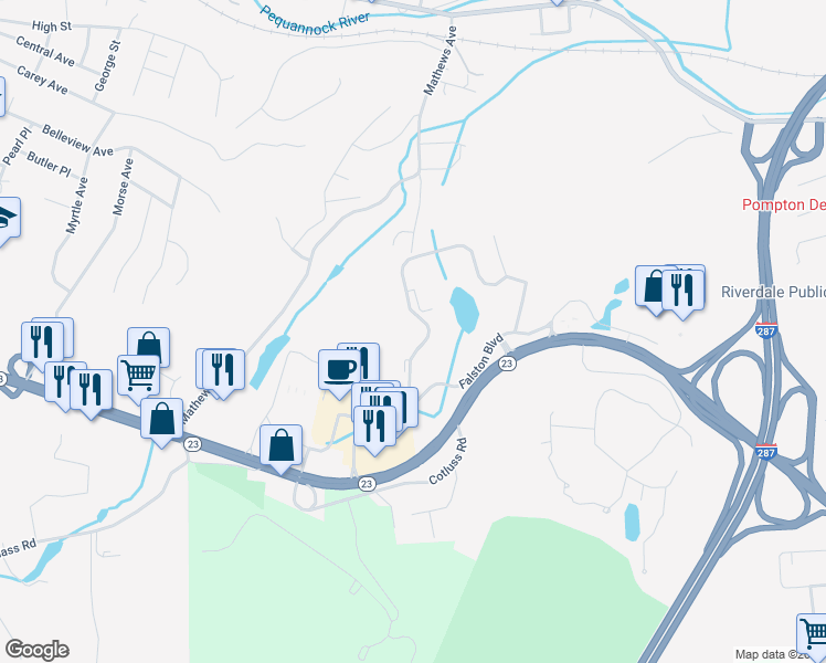 map of restaurants, bars, coffee shops, grocery stores, and more near 6301 Brookhaven Court in Riverdale