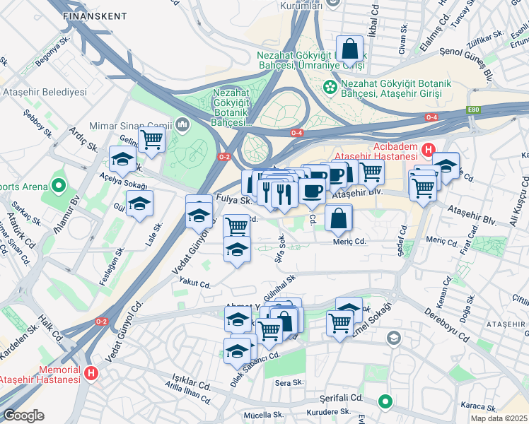 map of restaurants, bars, coffee shops, grocery stores, and more near 3 Sedef Caddesi in Ataşehir