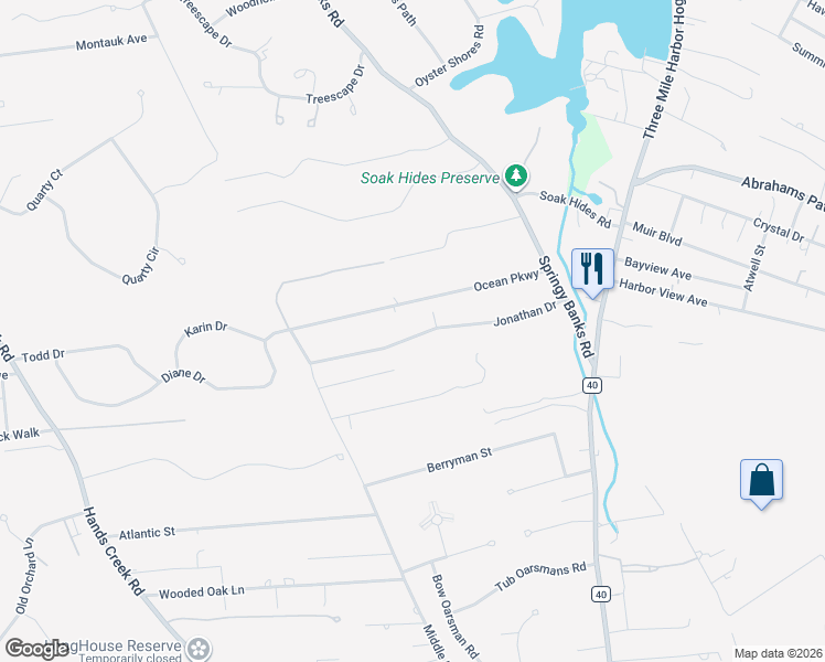 map of restaurants, bars, coffee shops, grocery stores, and more near 31 Jonathan Drive in East Hampton