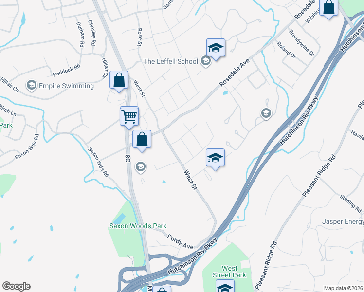 map of restaurants, bars, coffee shops, grocery stores, and more near 3 Pinewood Road in White Plains