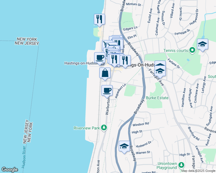 map of restaurants, bars, coffee shops, grocery stores, and more near in Hastings-on-Hudson