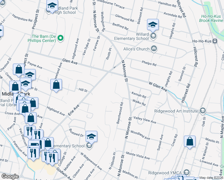 map of restaurants, bars, coffee shops, grocery stores, and more near 382 Beechwood Road in Ridgewood