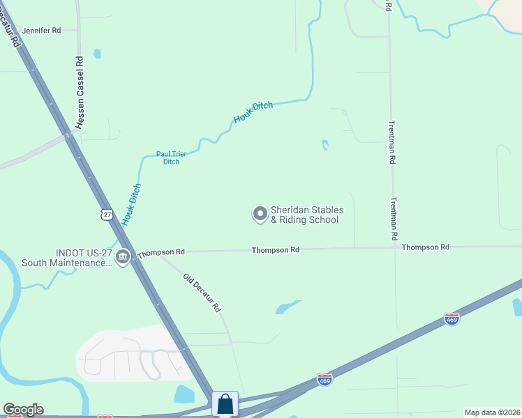 map of restaurants, bars, coffee shops, grocery stores, and more near 4121 Thompson Road in Fort Wayne