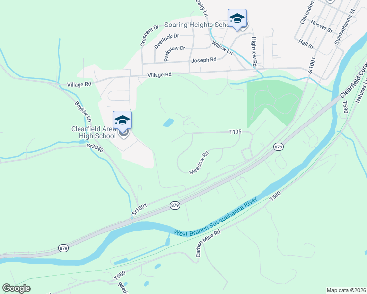 map of restaurants, bars, coffee shops, grocery stores, and more near 2538 Meadow Road in Clearfield