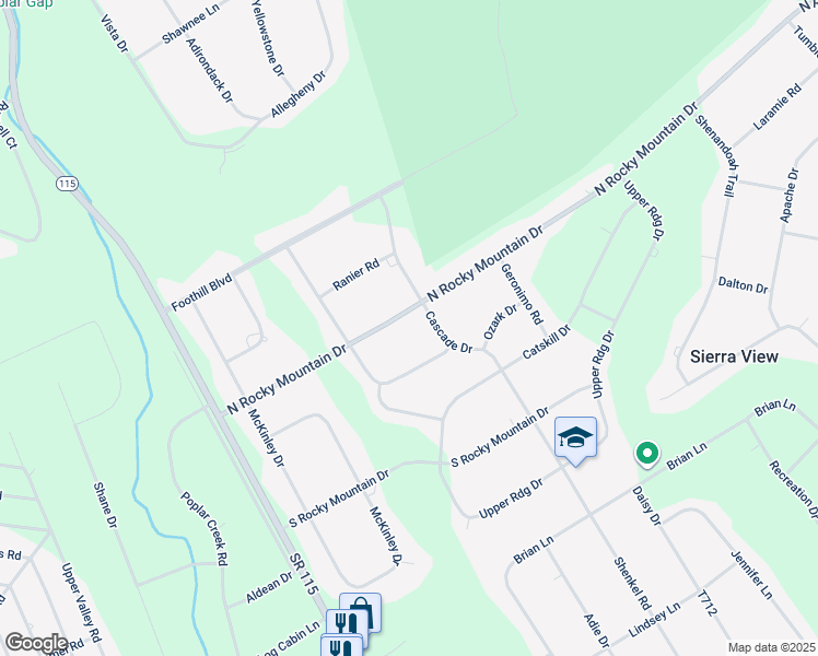 map of restaurants, bars, coffee shops, grocery stores, and more near 1190 North Rocky Mountain Drive in Effort