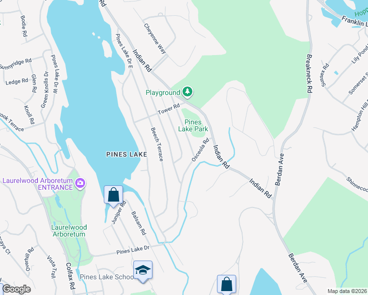 map of restaurants, bars, coffee shops, grocery stores, and more near 160 Algonquin Trail in Wayne