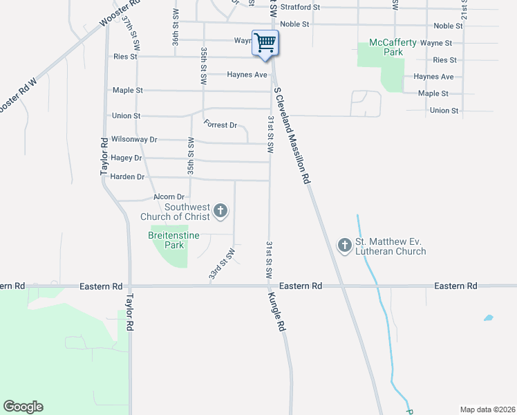 map of restaurants, bars, coffee shops, grocery stores, and more near 509 31st Street Southwest in Barberton