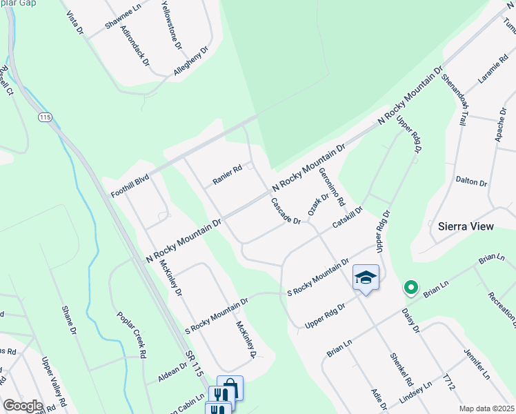 map of restaurants, bars, coffee shops, grocery stores, and more near 1190 North Rocky Mountain Drive in Effort
