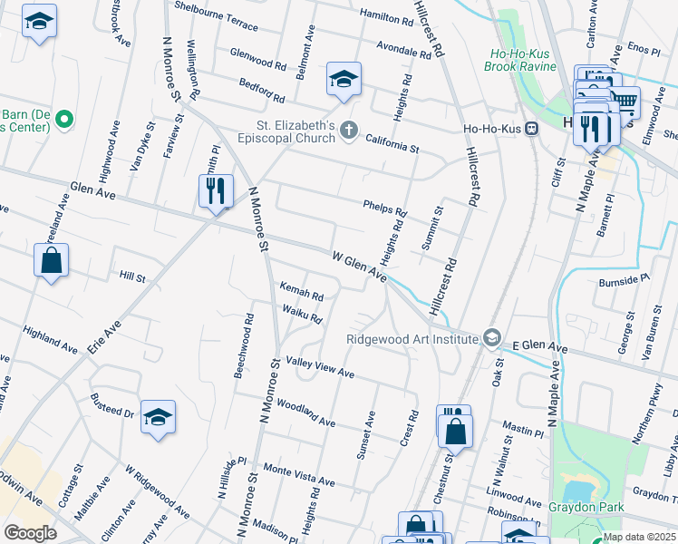 map of restaurants, bars, coffee shops, grocery stores, and more near 386 Wastena Terrace in Ridgewood