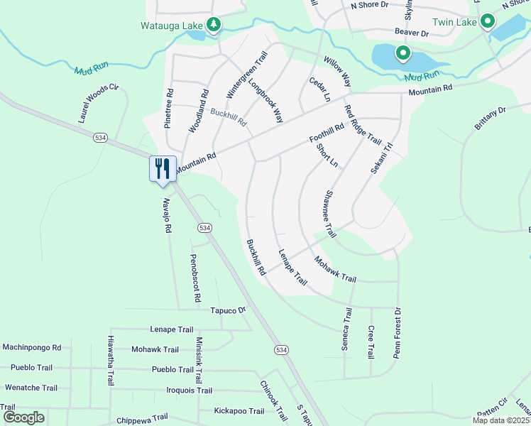 map of restaurants, bars, coffee shops, grocery stores, and more near 113 Lenape Trail in Albrightsville