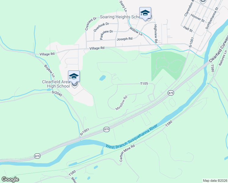 map of restaurants, bars, coffee shops, grocery stores, and more near 2538 Meadow Road in Clearfield