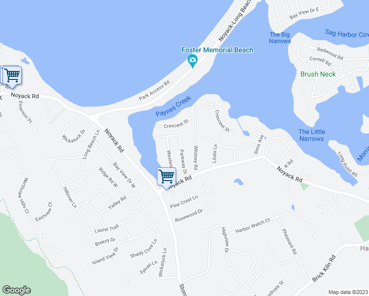map of restaurants, bars, coffee shops, grocery stores, and more near 28 Parkway Drive in Sag Harbor