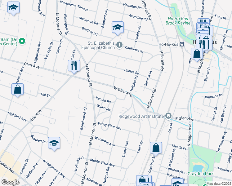 map of restaurants, bars, coffee shops, grocery stores, and more near 386 Wastena Terrace in Ridgewood