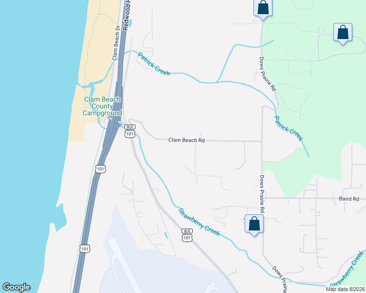 map of restaurants, bars, coffee shops, grocery stores, and more near 1330 Clam Beach Road in McKinleyville