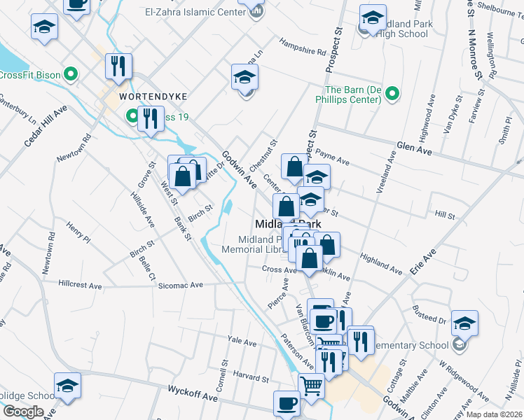 map of restaurants, bars, coffee shops, grocery stores, and more near 248 Paterson Avenue in Midland Park