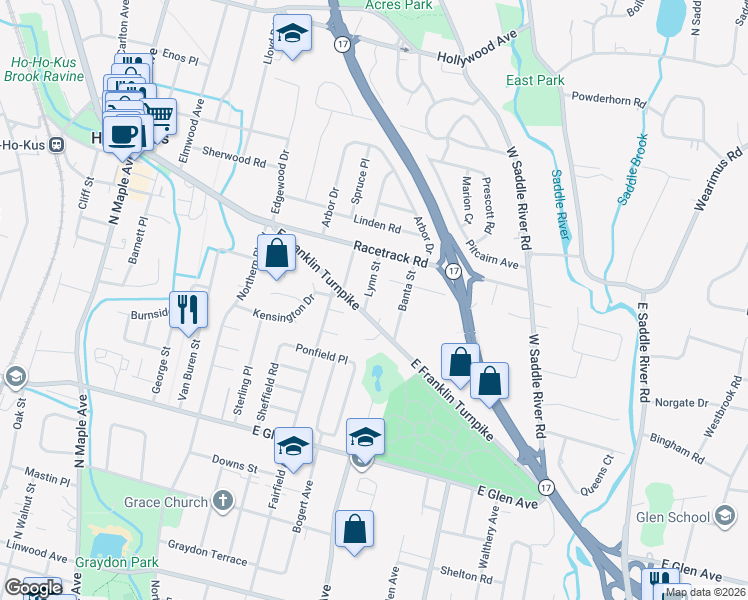 map of restaurants, bars, coffee shops, grocery stores, and more near 533 Lynn Street in Ridgewood