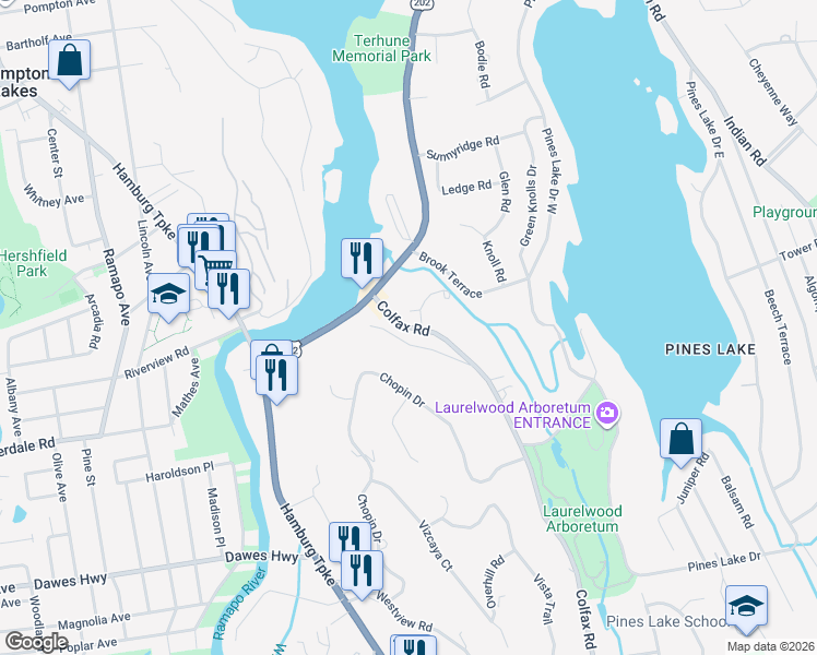 map of restaurants, bars, coffee shops, grocery stores, and more near 667 Colfax Road in Wayne