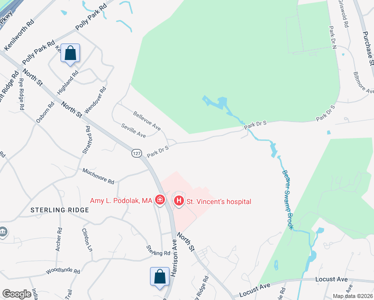 map of restaurants, bars, coffee shops, grocery stores, and more near 19 Park Drive South in Rye