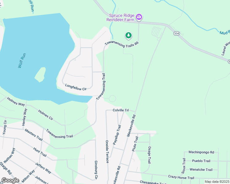 map of restaurants, bars, coffee shops, grocery stores, and more near Chesterton Circle in Towamensing Trails