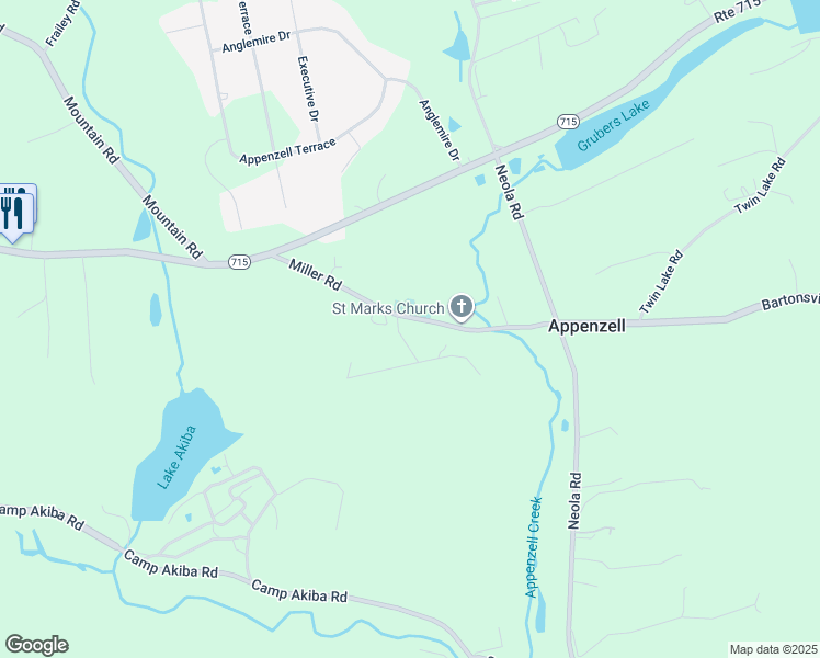 map of restaurants, bars, coffee shops, grocery stores, and more near 105 Romaine Lane in Stroudsburg