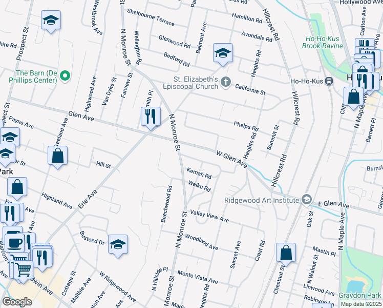 map of restaurants, bars, coffee shops, grocery stores, and more near 255 West Glen Avenue in Ridgewood