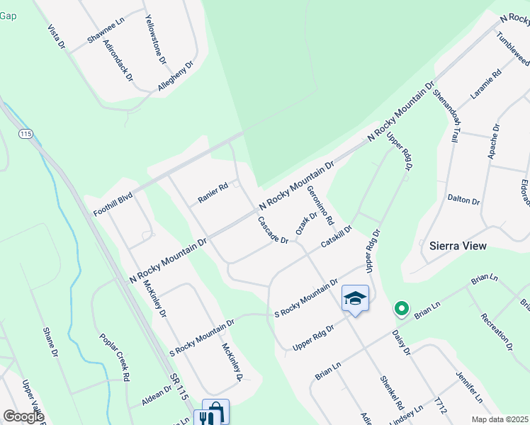 map of restaurants, bars, coffee shops, grocery stores, and more near 1208 North Rocky Mountain Drive in Effort