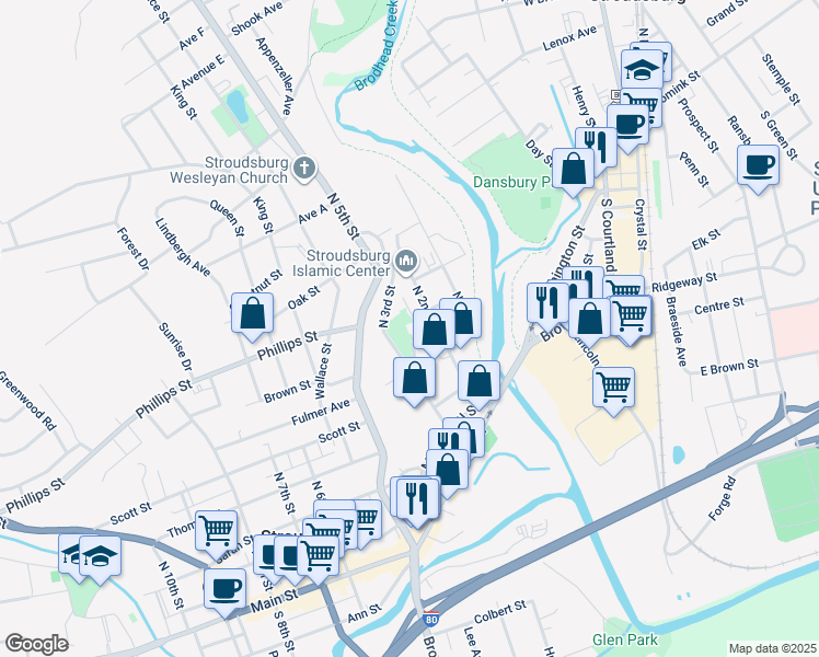 map of restaurants, bars, coffee shops, grocery stores, and more near 107 Sophies-Way in Stroudsburg