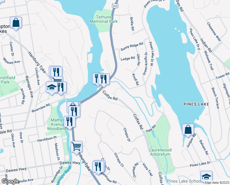 map of restaurants, bars, coffee shops, grocery stores, and more near Arbor Road in Wayne