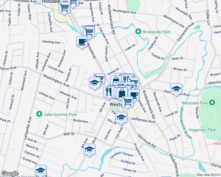 map of restaurants, bars, coffee shops, grocery stores, and more near 30 Irvington Street in Westwood