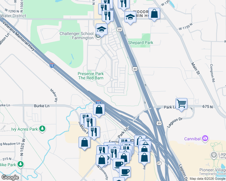 map of restaurants, bars, coffee shops, grocery stores, and more near 794 Farmington Crossing in Farmington