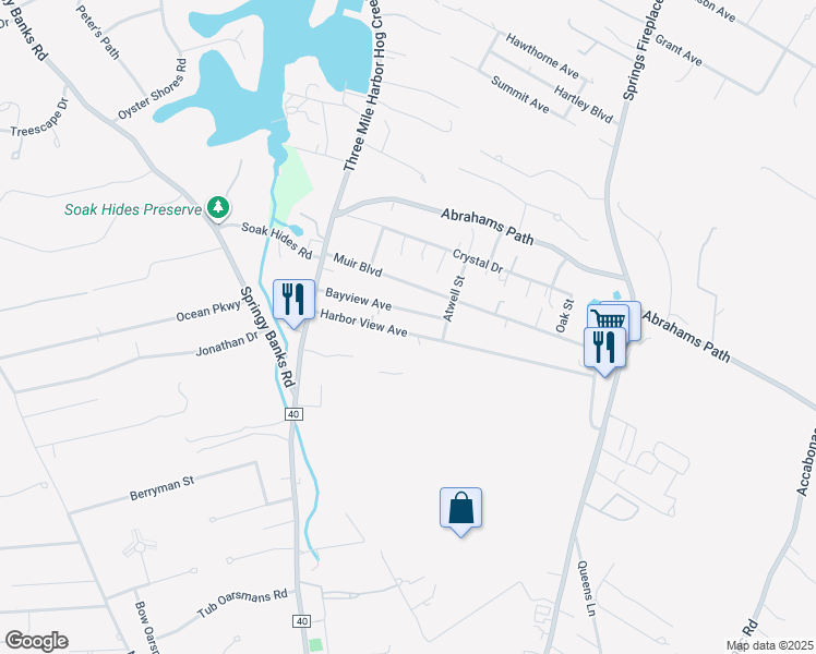 map of restaurants, bars, coffee shops, grocery stores, and more near 39 Harbor View Avenue in East Hampton