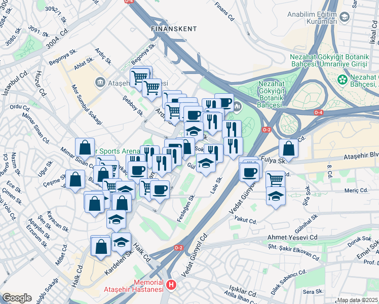 map of restaurants, bars, coffee shops, grocery stores, and more near 2F Ihlamur Bulvari in Ataşehir