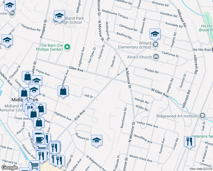 map of restaurants, bars, coffee shops, grocery stores, and more near 309 Erie Avenue in Midland Park