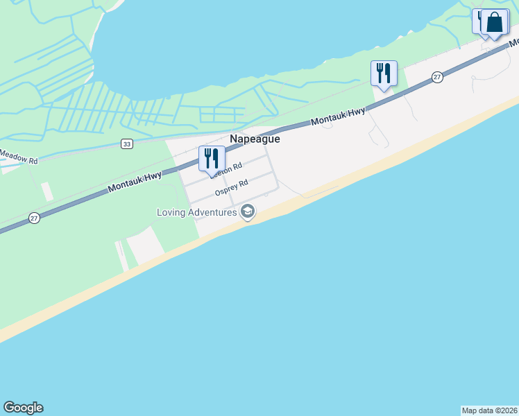 map of restaurants, bars, coffee shops, grocery stores, and more near 78 Shore Road in Amagansett