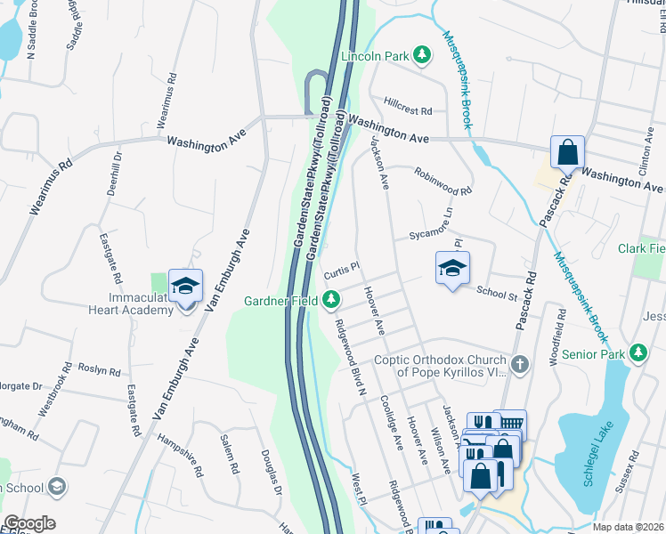 map of restaurants, bars, coffee shops, grocery stores, and more near 988 Curtis Place in Township of Washington