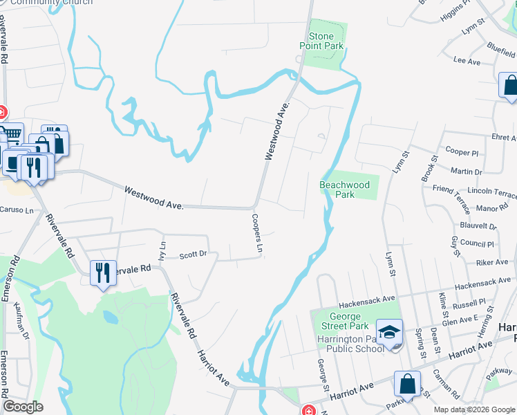 map of restaurants, bars, coffee shops, grocery stores, and more near 829 Westwood Avenue in River Vale
