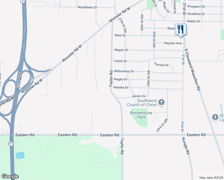 map of restaurants, bars, coffee shops, grocery stores, and more near 273 Taylor Road in Barberton