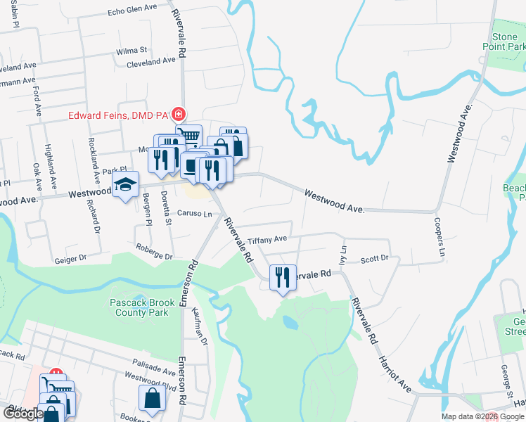 map of restaurants, bars, coffee shops, grocery stores, and more near 621 Alacci Way in River Vale