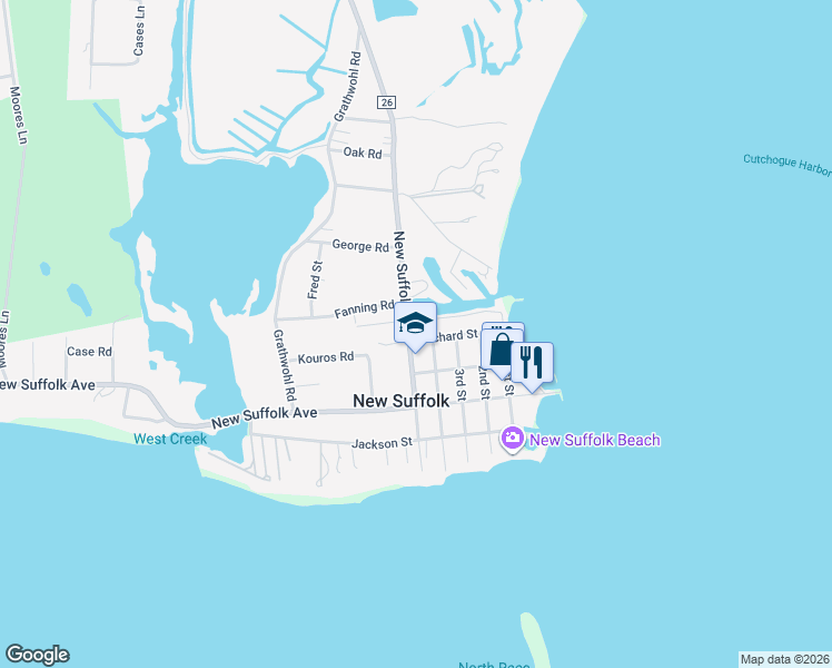 map of restaurants, bars, coffee shops, grocery stores, and more near 35 Orchard Street in New Suffolk