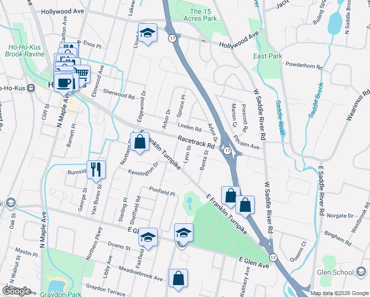 map of restaurants, bars, coffee shops, grocery stores, and more near 554 Lynn Street in Ridgewood