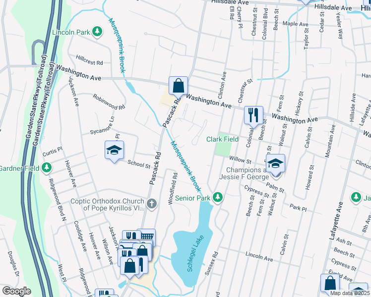 map of restaurants, bars, coffee shops, grocery stores, and more near 54 Lexington Court in Westwood