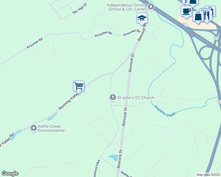 map of restaurants, bars, coffee shops, grocery stores, and more near 606 North Easton Belmont Pike in Stroudsburg