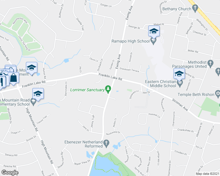 map of restaurants, bars, coffee shops, grocery stores, and more near 778 Ewing Avenue in Franklin Lakes