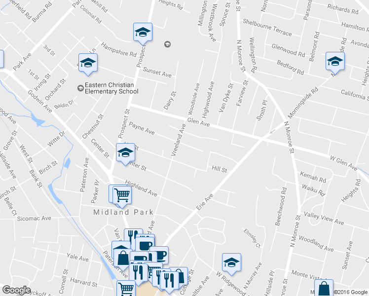 map of restaurants, bars, coffee shops, grocery stores, and more near 126 Payne Avenue in Midland Park