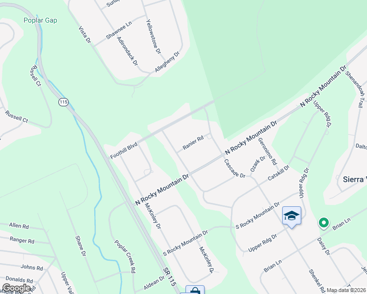 map of restaurants, bars, coffee shops, grocery stores, and more near 18 Matterhorn Dr in Effort