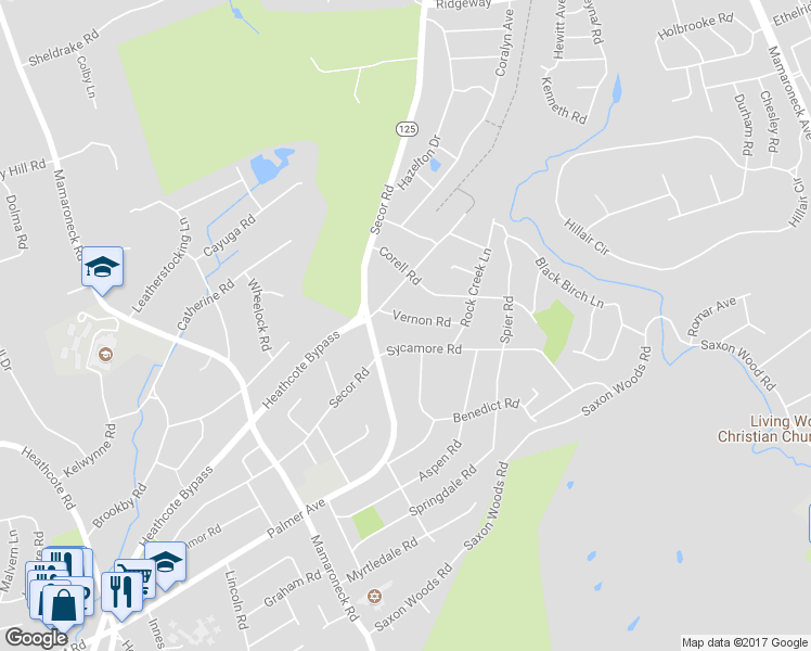 map of restaurants, bars, coffee shops, grocery stores, and more near 12 Vernon Road in Scarsdale