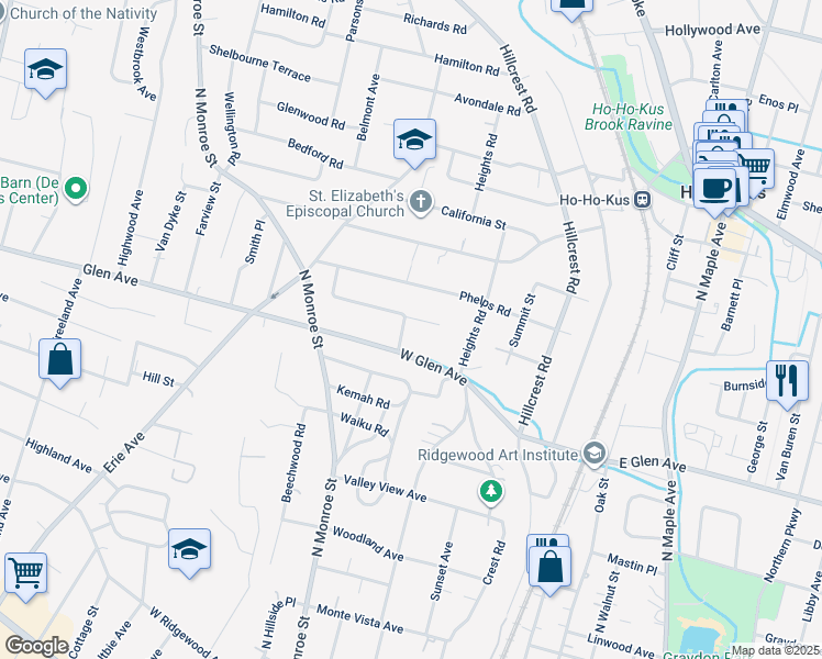 map of restaurants, bars, coffee shops, grocery stores, and more near 419 Alpine Terrace in Ridgewood